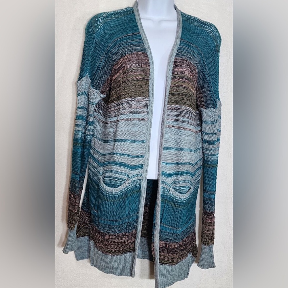 Billabong stripes over you open long sleeve striped cardigan size small NWT